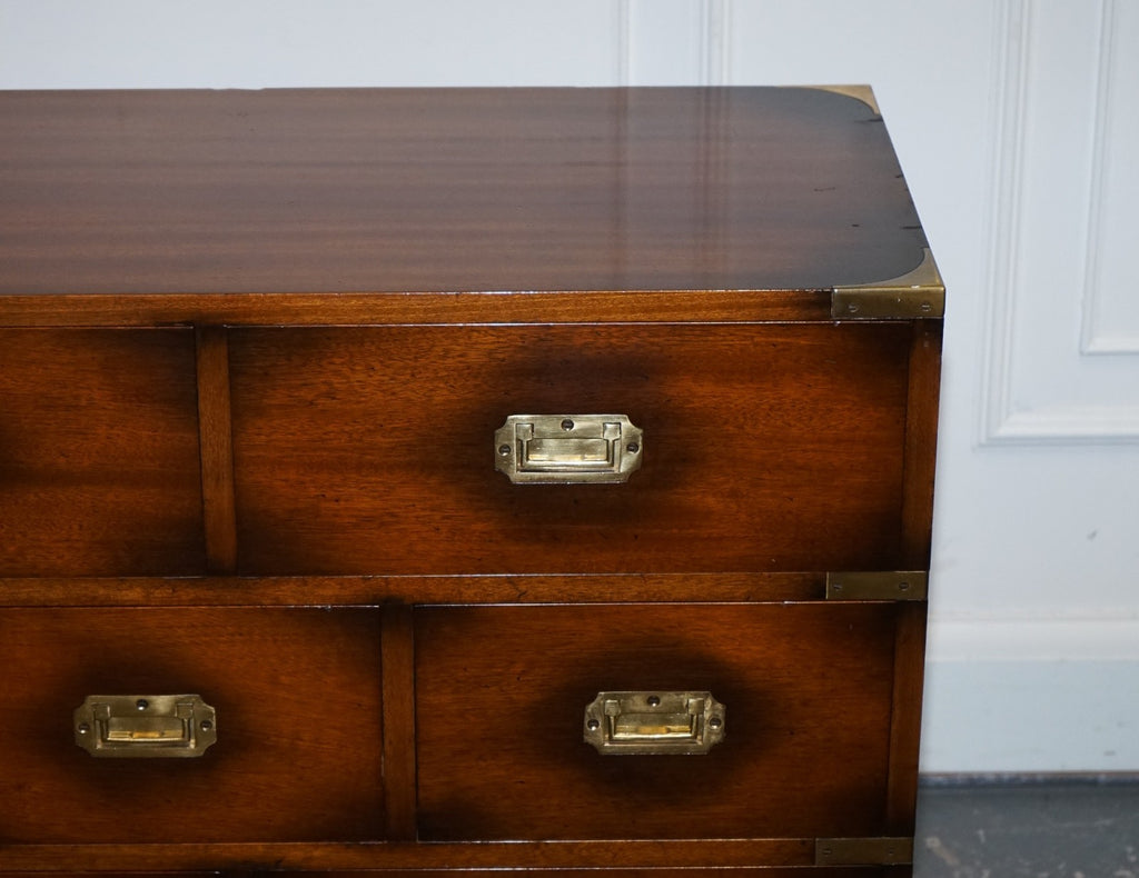 VINTAGE JANSEN OF LONDON MILITARY CAMPAIGN BRASS SIDEBOARD CHEST OF DRAWERS