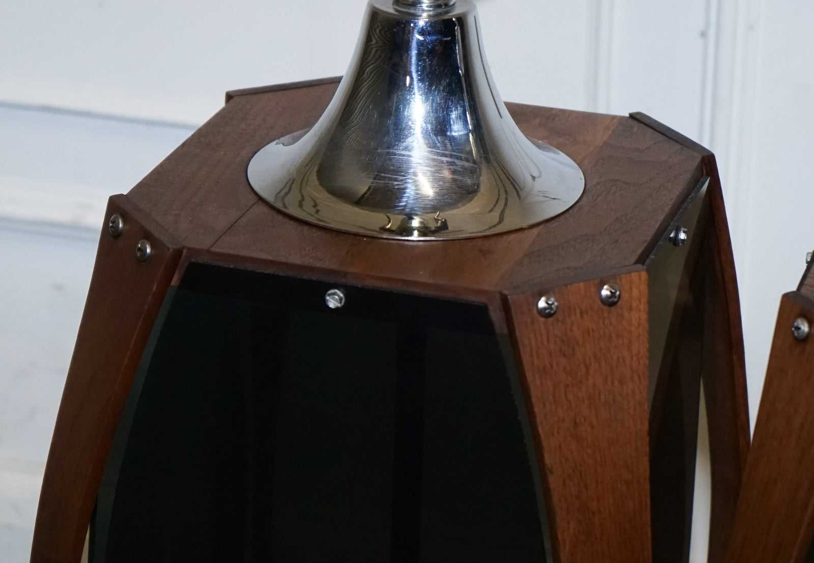 PAIR OF LARGE MODERN DANISH ACRYLIC & TEAK MID CENTURY LAMPS