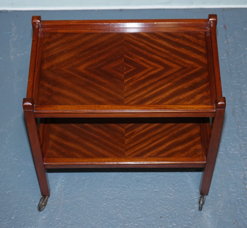 1960s VINTAGE TWO TIER WOODEN TEA TROLLET ON BRASS CASTERS