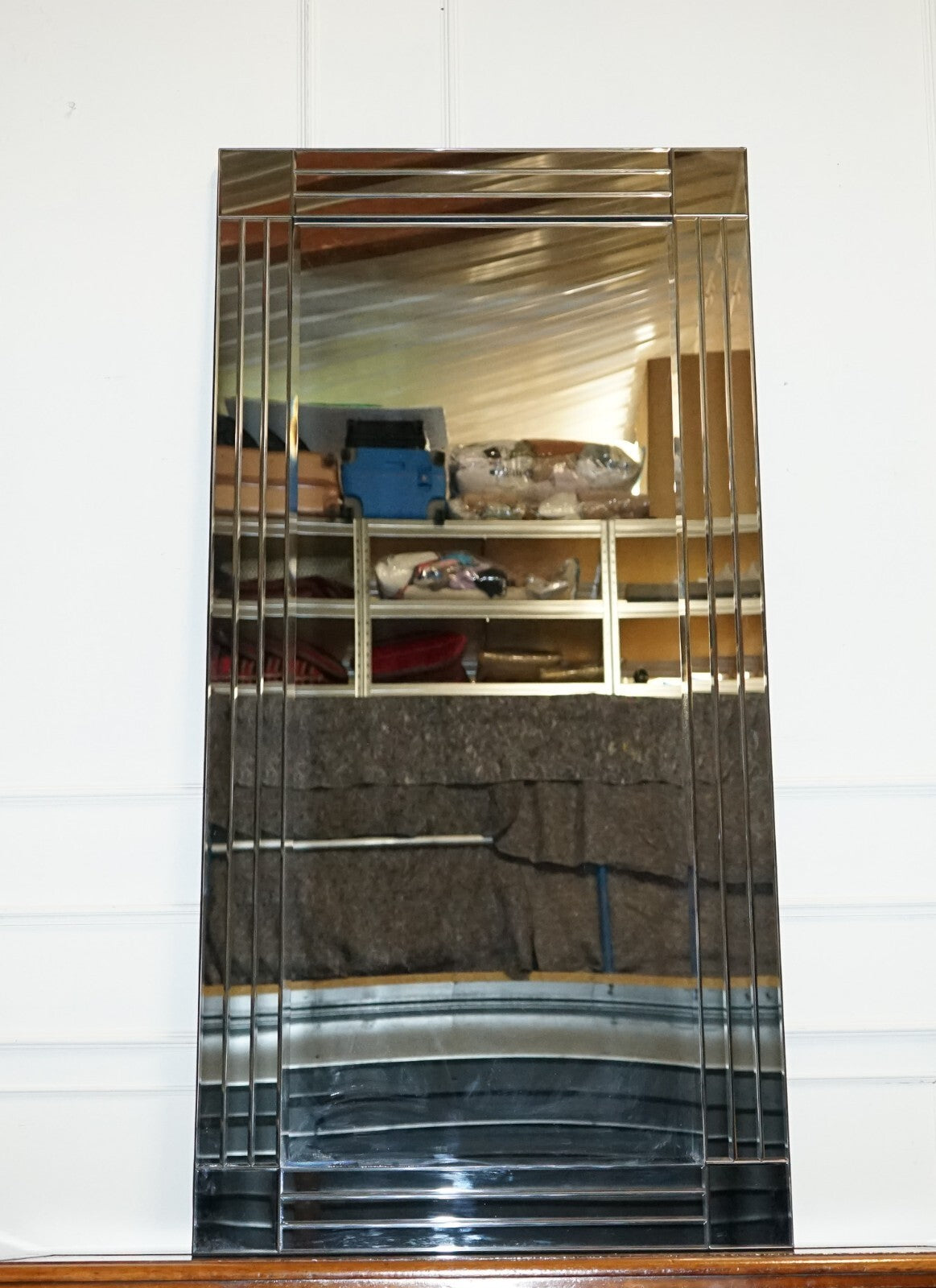 LOVELY EXTRA LARGE BEVELLED SiLVER ALL GLASS WALL MIRROR (1/2)