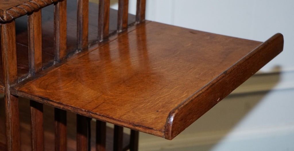 ANTIQUE SUBSTANTIAL OAK REVOLVING BOOKCASE WITH FOLDING READING STAND