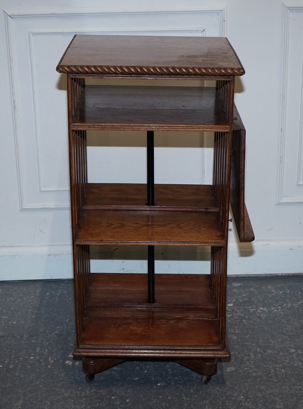 ANTIQUE SUBSTANTIAL OAK REVOLVING BOOKCASE WITH FOLDING READING STAND