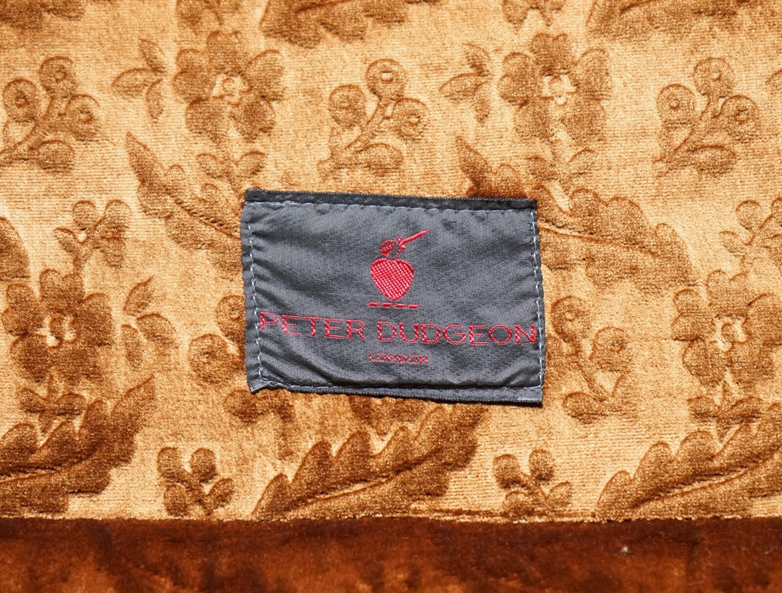 VINTAGE PAIR CUSTOM MADE BROWN GOLD VELVET CONNAUGHT ARMCHAIRS BY DUDGEON LONDON