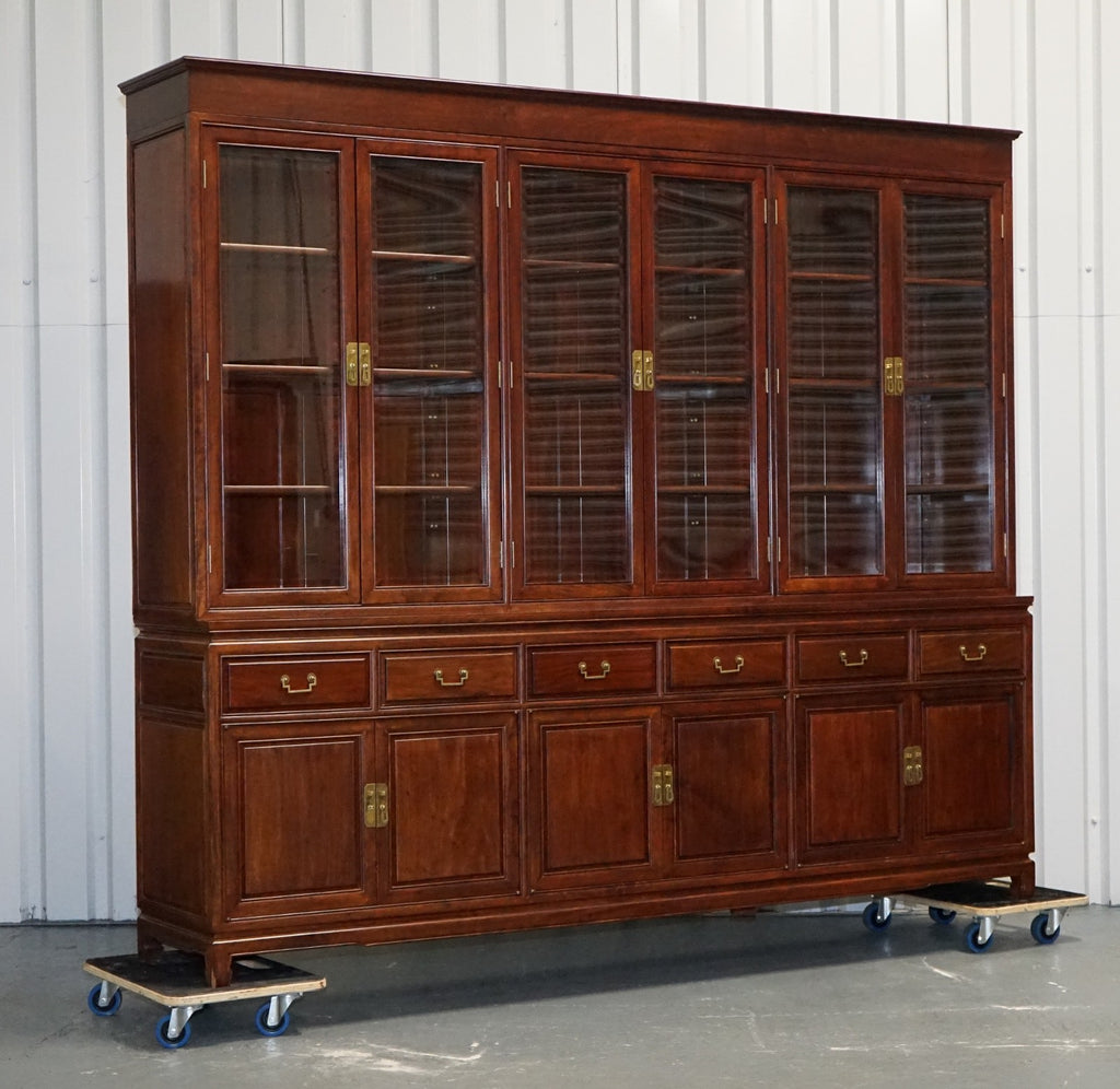 TREMENDOUS ORIENTAL CHINESE TEAK BOOKCASE DISPLAY CABINET WITH SIX DOORS
