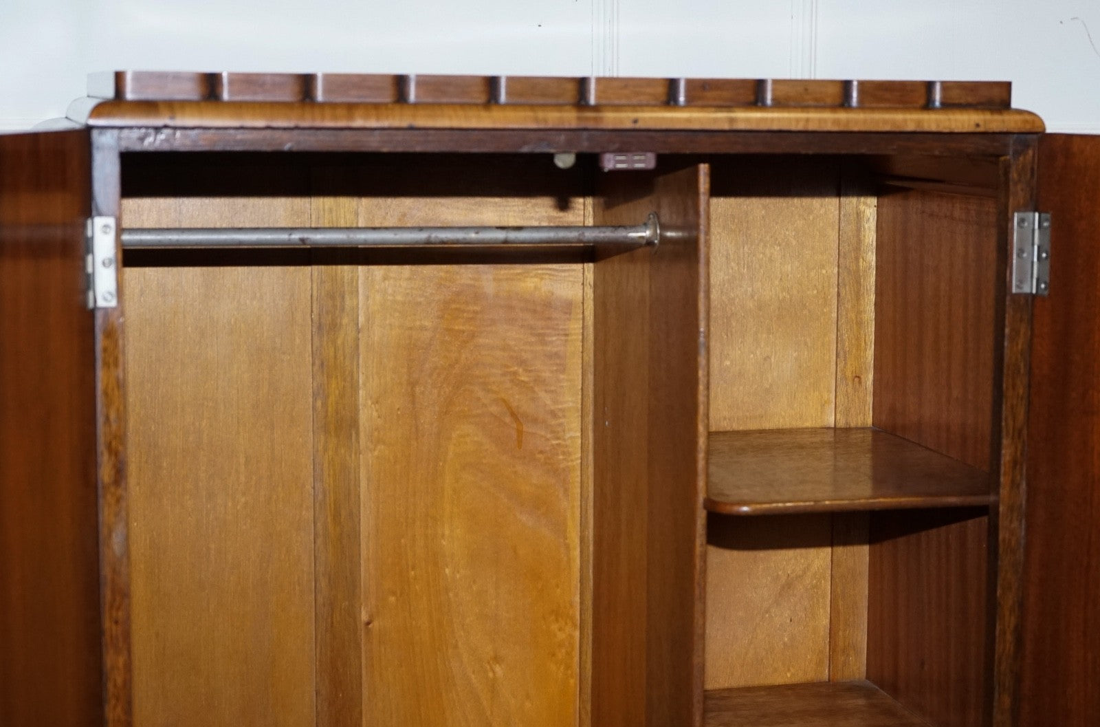 STUNNING ART DECO 1920'S PETITE BURR WALNUT TWO DOOR WARDROBE OR AMOIRE