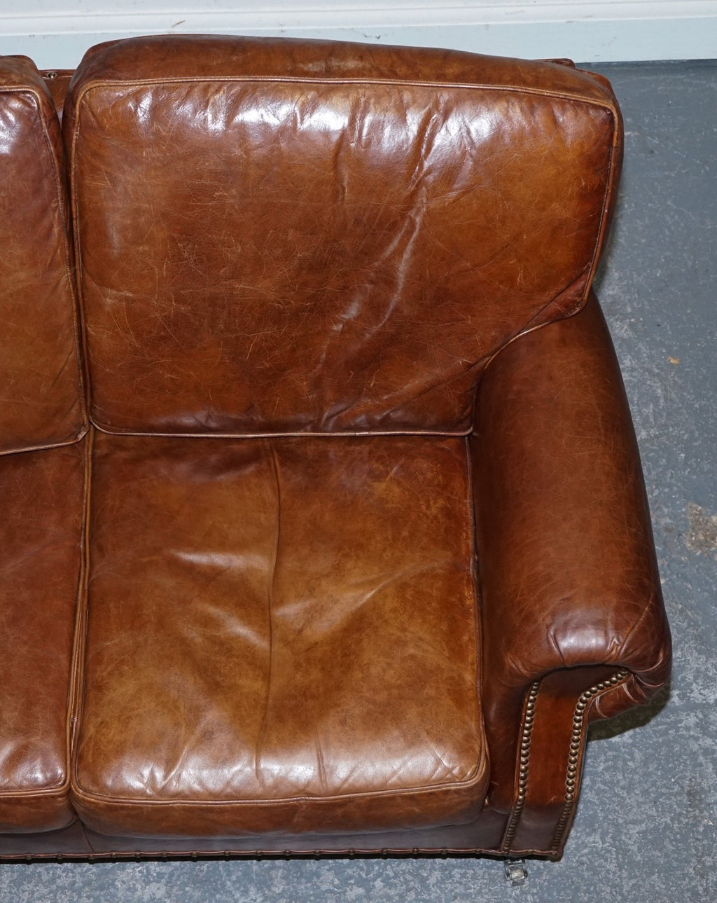 HALO TIMOTHY OULTON STYLE BALMORAL TWO SEATER BROWN HERITAGE LEATHER SOFA