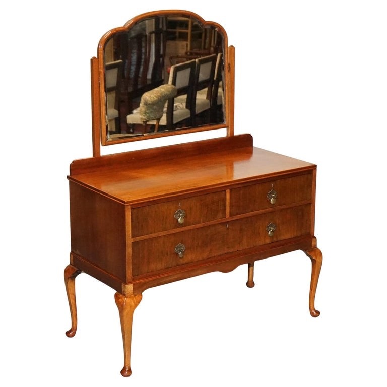 1930's ART DECO WALNUT DRESSING TABLE QUEEN ANNE STYLE DESK