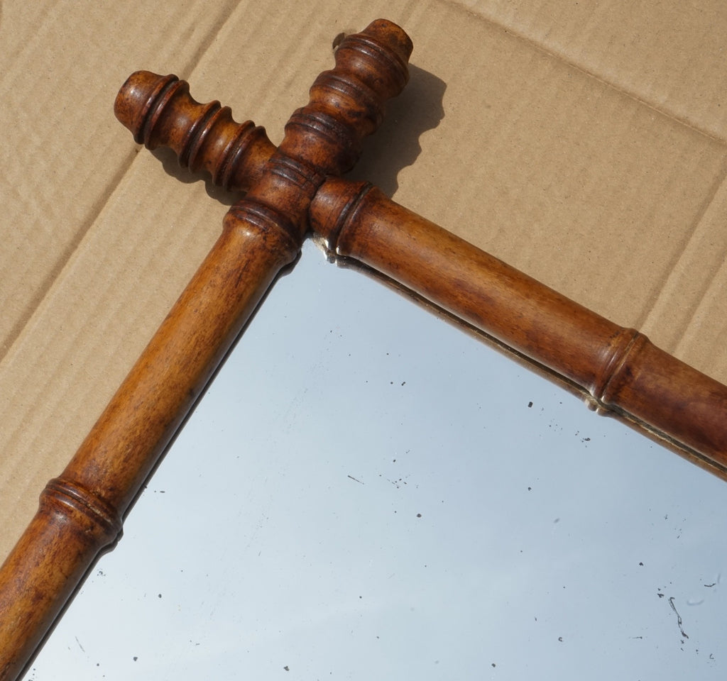 ANTIQUE ENGLISH DECORATIVE FAUX BAMBOO WALL MiRROR WITH LIGHT FOXING GLASS