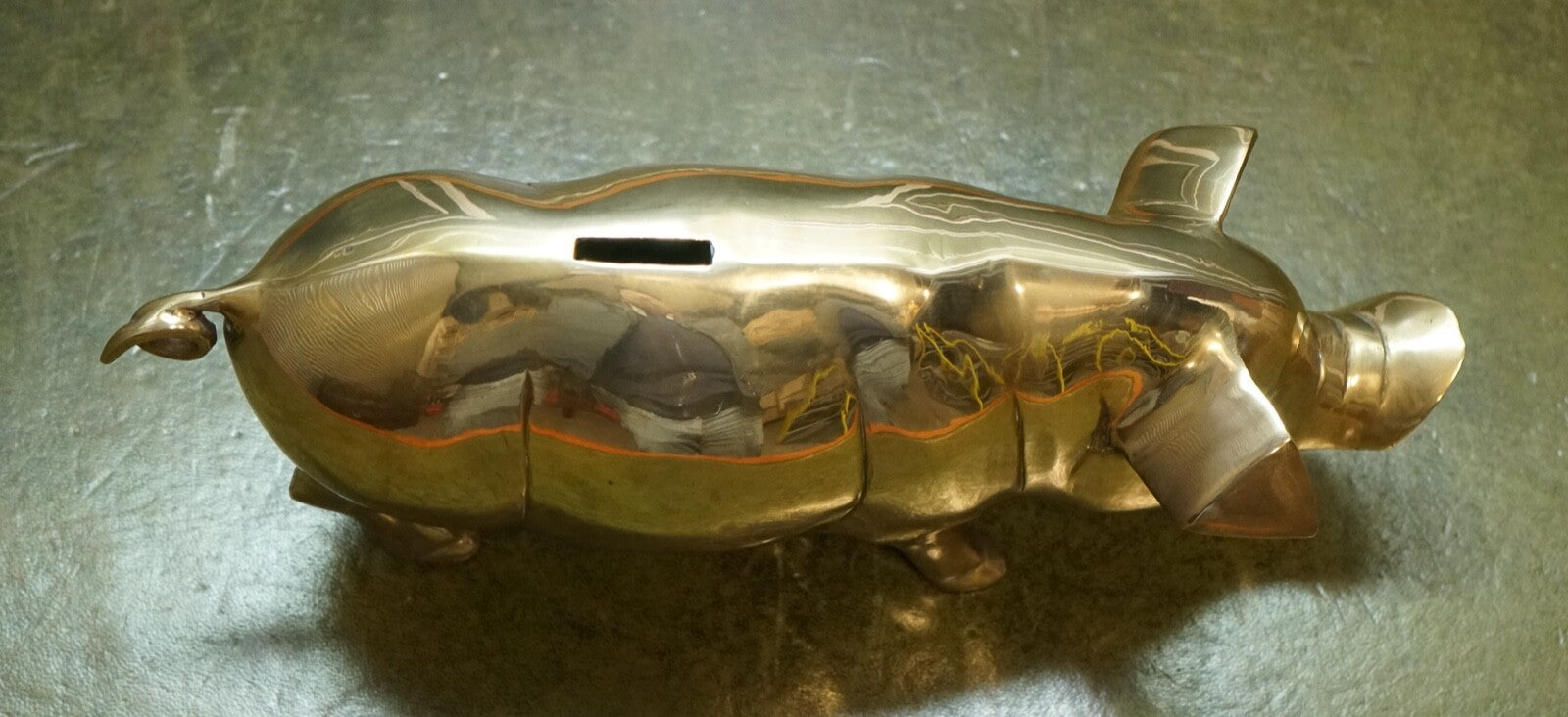 1920s ANTIQUE DECORATIVE BRASS PIGGY BANK