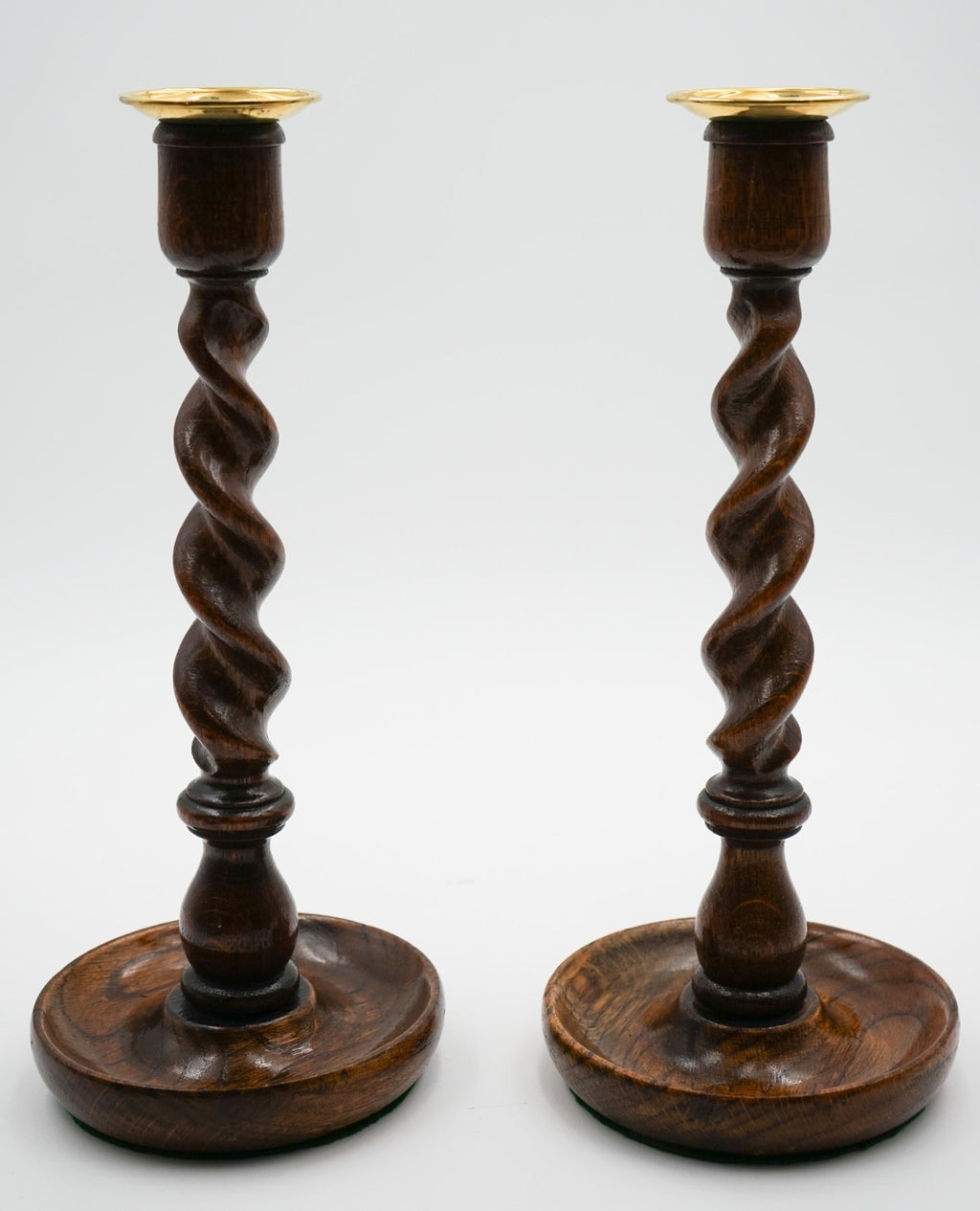 EARLY ViCTORIAN PAIR OF ENGLISH OAK BARLEY TWIST CANDLE STICKS (5)