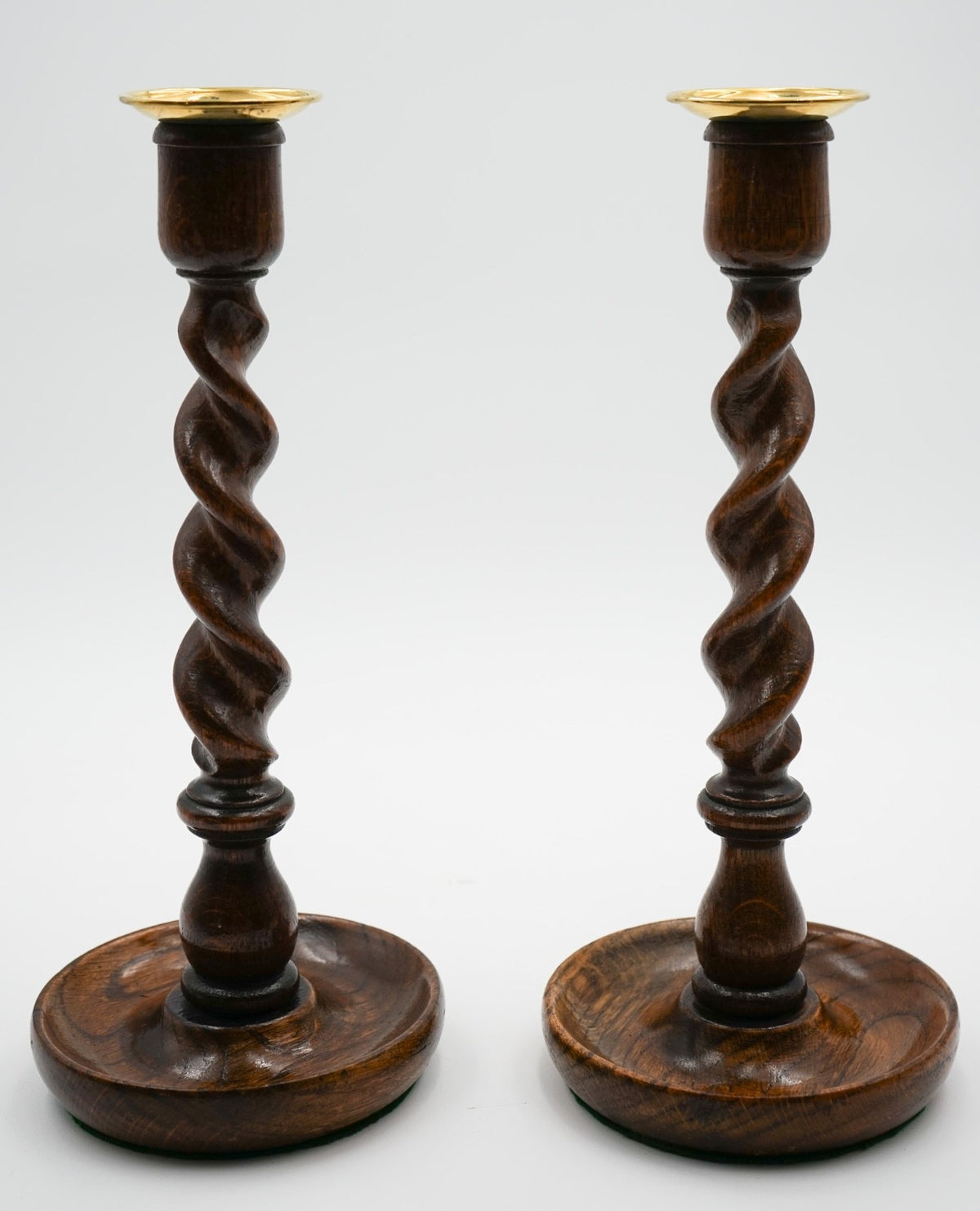 EARLY ViCTORIAN PAIR OF ENGLISH OAK BARLEY TWIST CANDLE STICKS (5)
