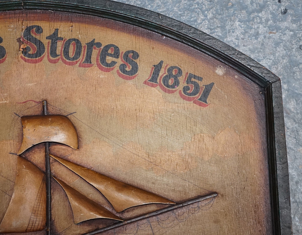 ORGINAL 1960'S PUB SIGN HAND PAINTED ''EST SHIPS STORES 1851'' SOLID WOOD