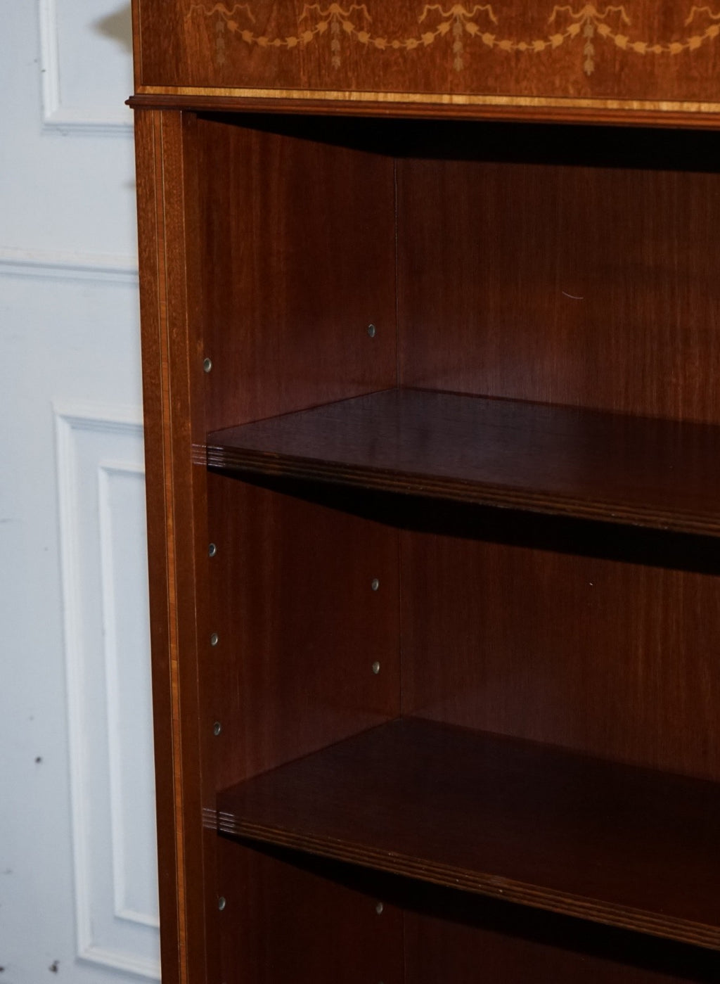 LARGE VINTAGE EDWARDIAN STYLE INLAID SHERATON OPEN BOOKCASE ADJUSTABLE SHELVES
