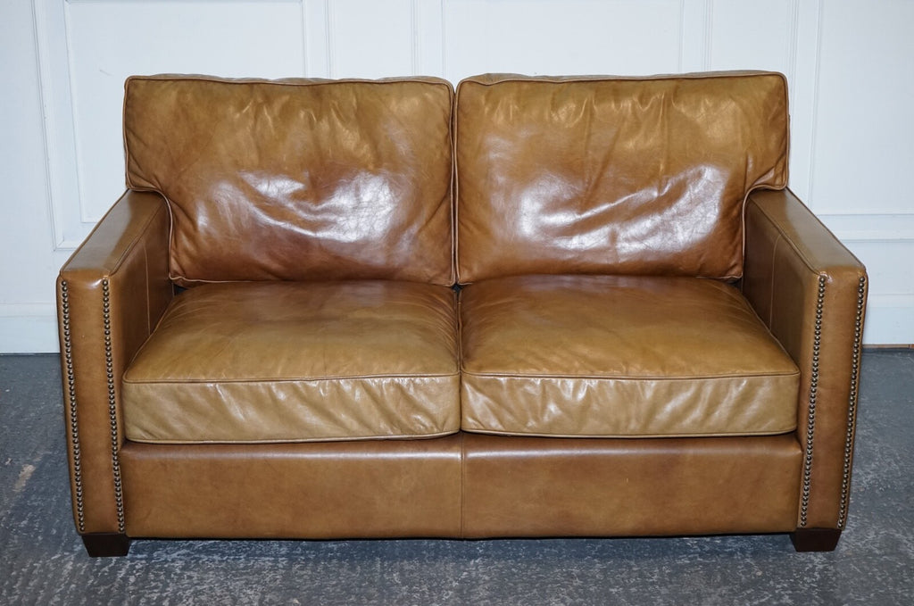 TIMOTHY OULTON HALO TWO SEATER ViSCOUNT TAN LEATHER SOFA (2/2)
