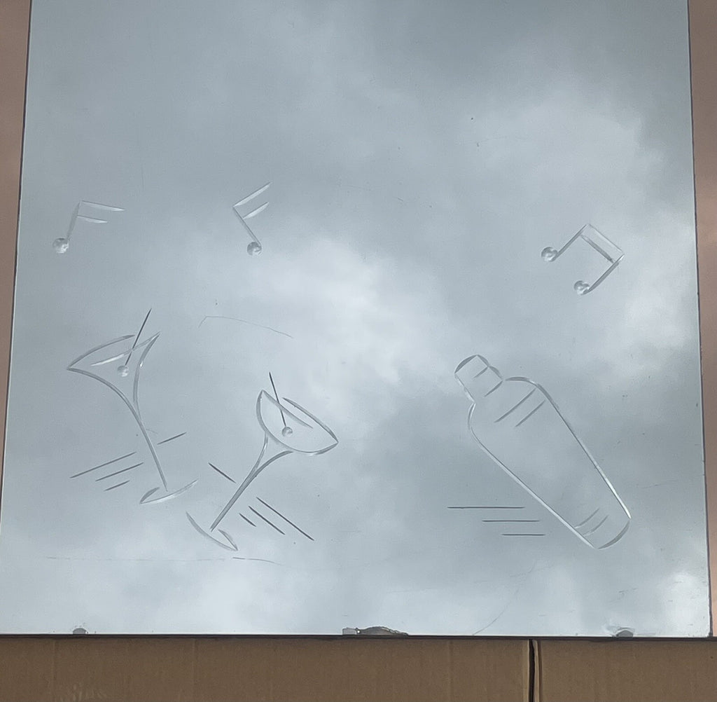 HUGE 1930's FRENCH ART DECO AMBER PEACH BEVELLED WALL MIRROR COCTAILS BAR DECO