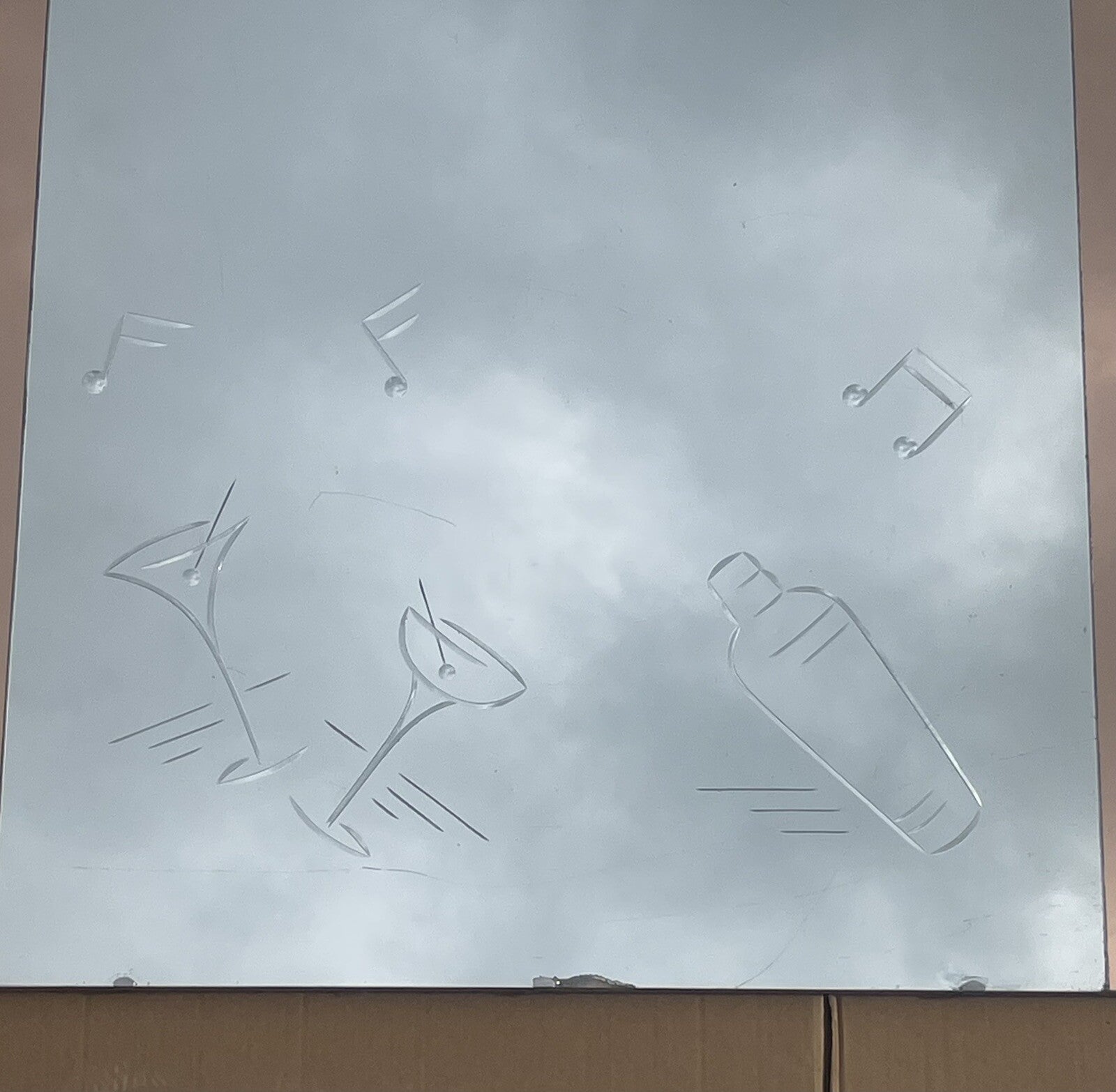 HUGE 1930's FRENCH ART DECO AMBER PEACH BEVELLED WALL MIRROR COCTAILS BAR DECO