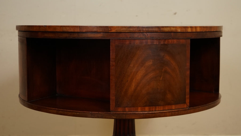 REGENCY STYLE REVOLVING BOOKCASE DRUM TABLE HAND DYED WHISKEY BROWN