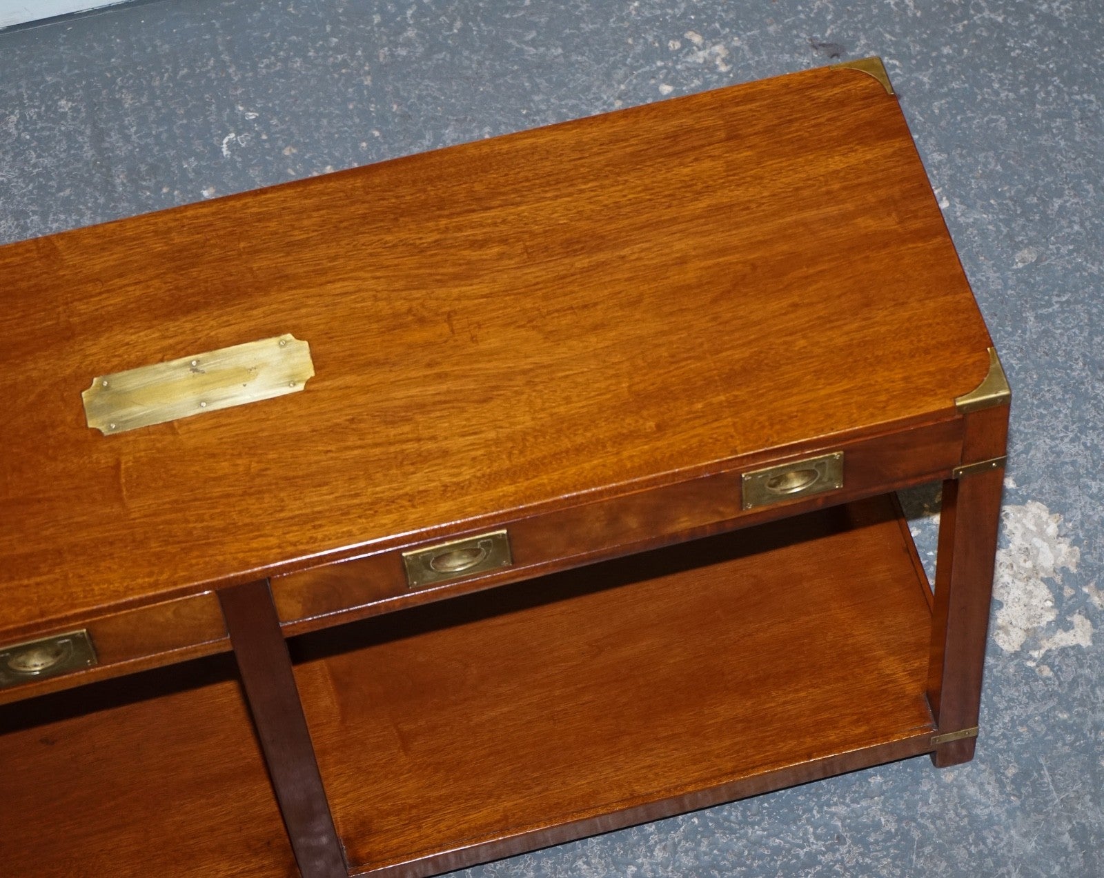 RESTORED VINTAGE HARRODS LONDON KENNEDY MILITARY CAMPAIGN CONSOLE TABLE