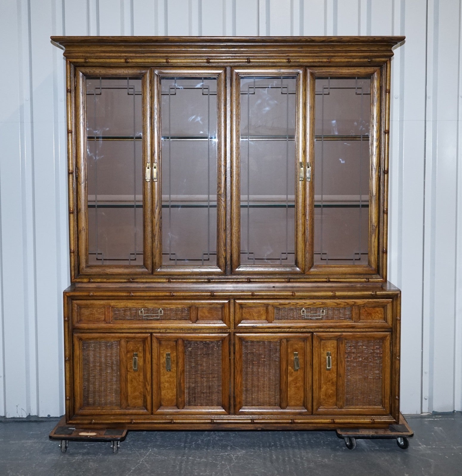 VINTAGE AMERICAN FAUX BAMBOO STYLE DISPLAY CABINET BOOKCASE BY BURLINGTON