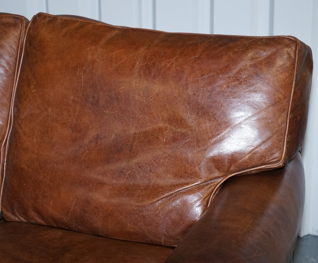 HALO TIMOTHY OULTON STYLE BALMORAL TWO SEATER BROWN HERITAGE LEATHER SOFA
