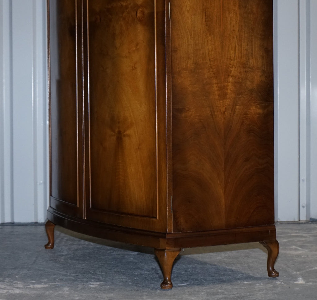 STUNNING 1920'S ENGLISH WALNUT ART DECO DOUBLE WARDROBE QUEEN ANNE LEGS