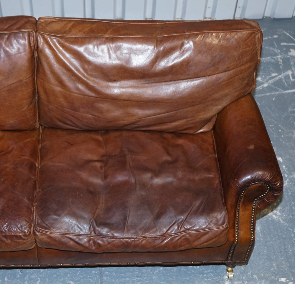 HALO TIMOTHY OULTON STYLE BALMORAL THREE SEATER BROWN HERITAGE LEATHER SOFA