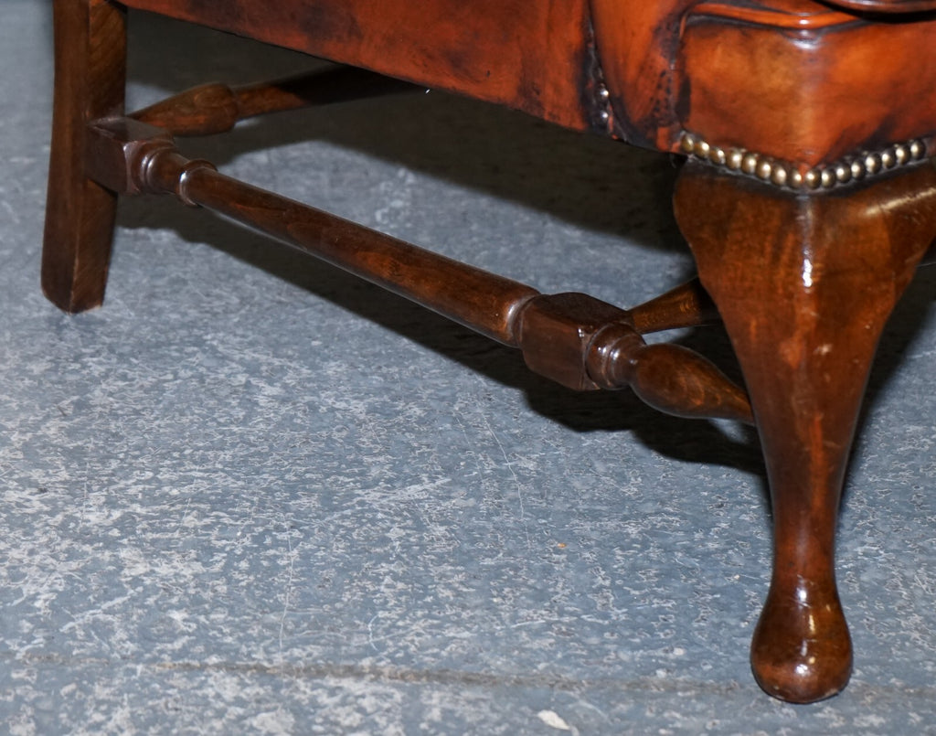 PAIR OF WILLIAM MORRIS FLAT ARM CHESTERFIELD WINGBACK BORDEAUX ARMCHAIRS