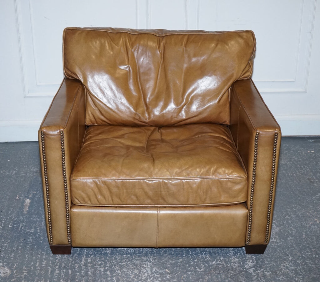 LOVELY TIMOTHY OULTON VISCOUNT PAIR OF TAN LEATHER ARMCHAIRS RRP £5,200