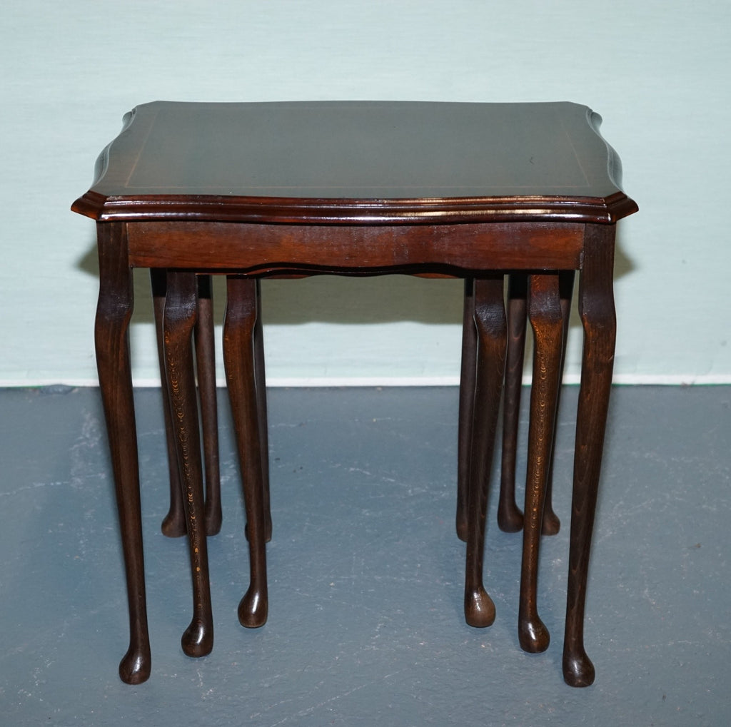 VINTAGE HARDWOOD NEST OF TABLES WITH iNLAY QUEEN ANNE STYLE
