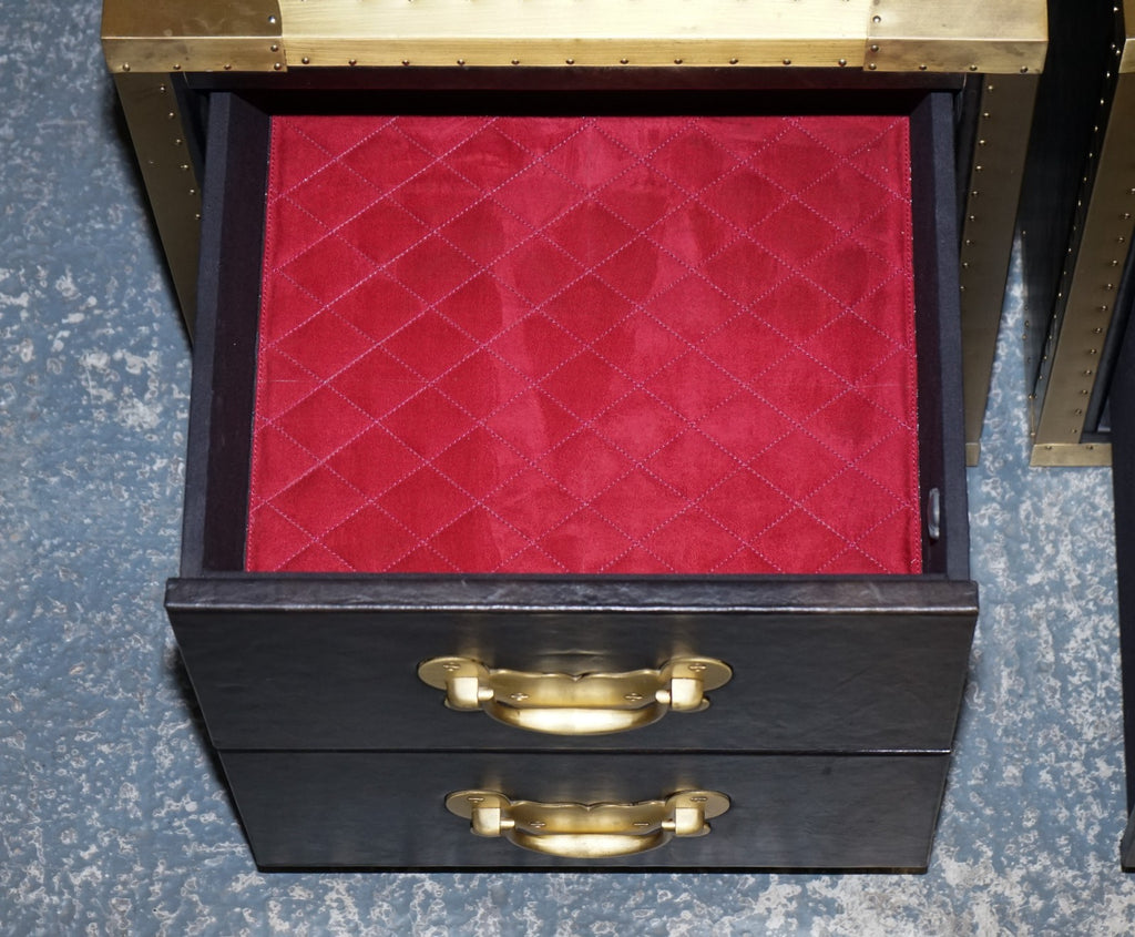 TIMOTHY OULTON CUMBERLAND COLLECTION PAIR BEDSIDE NIGHTSTANDS RED VELVET LINING