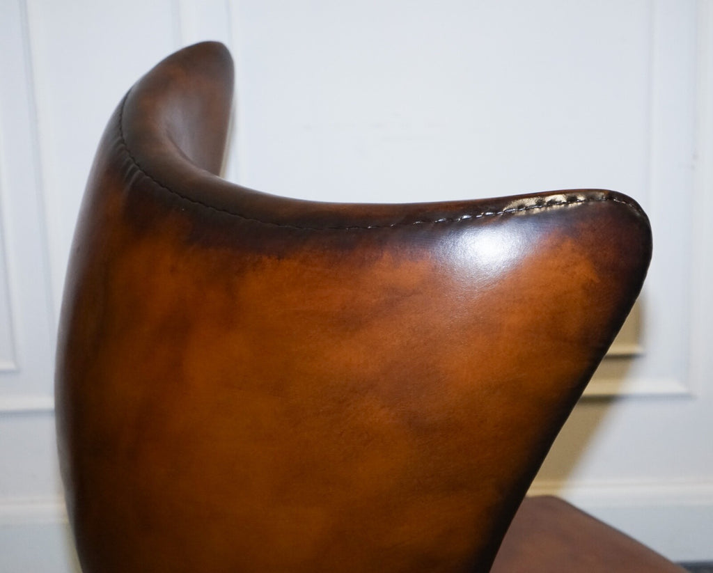 FRITZ HANSEN STYLE VINTAGE HAND DYED WHISKEY BROWN EGG CHAIR