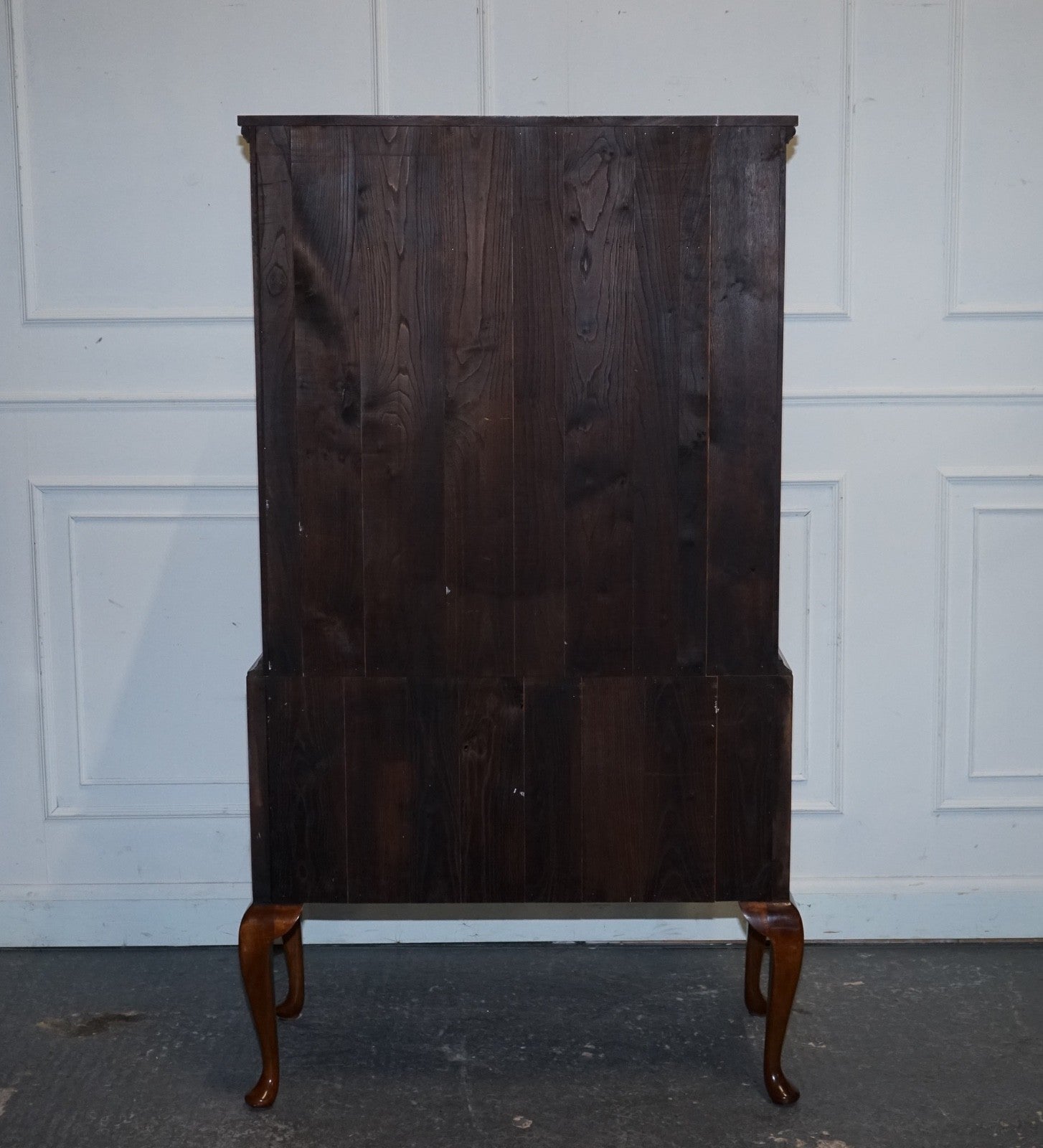ANTIQUE GEORGIAN STYLE BURR WALNUT CHEST ON STAND WITH QUEEN ANNE LEGS