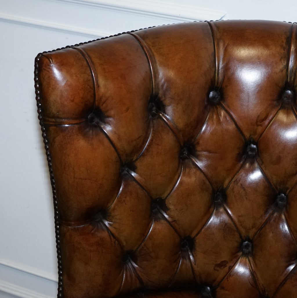 RESTORED CHESTERFIELD HAND DYED LEATHER PORTERS WINGBACK ARMCHAIR