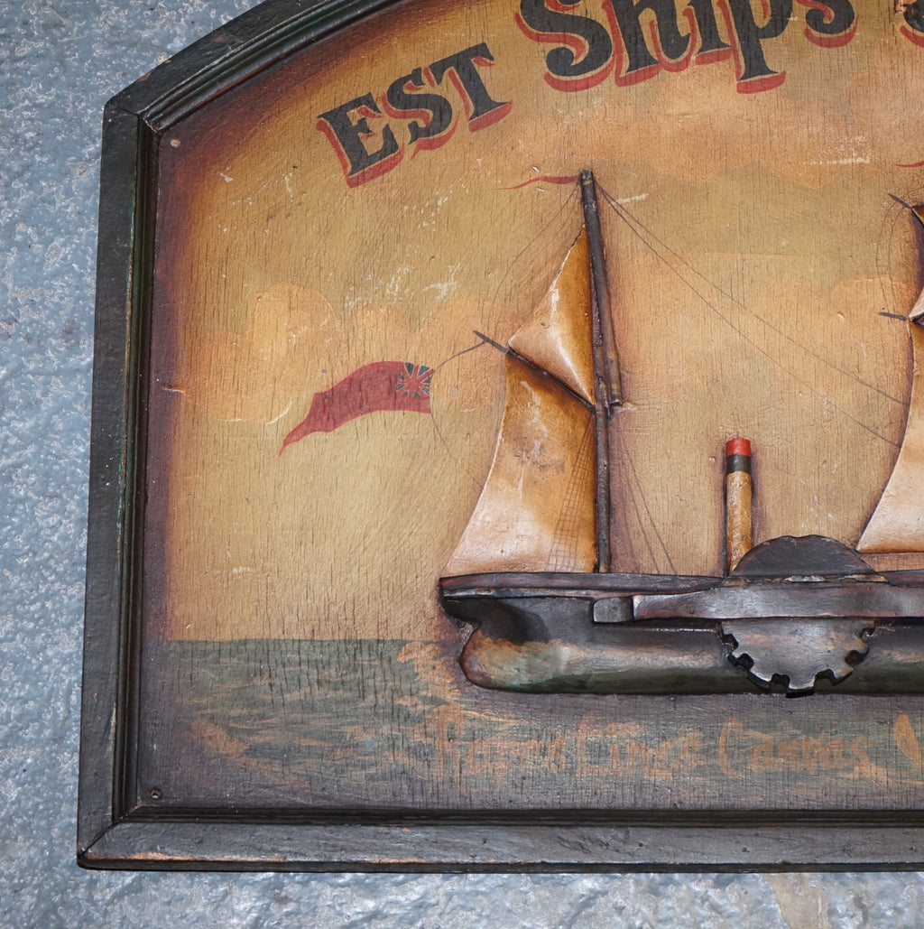 ORGINAL 1960'S PUB SIGN HAND PAINTED ''EST SHIPS STORES 1851'' SOLID WOOD