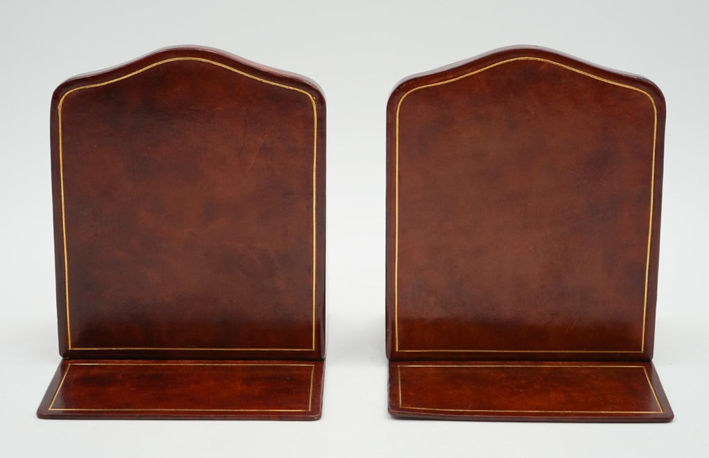 RARE PAIR OF ANTIQUE ASPREY LONDON LEATHER BOOK ENDS