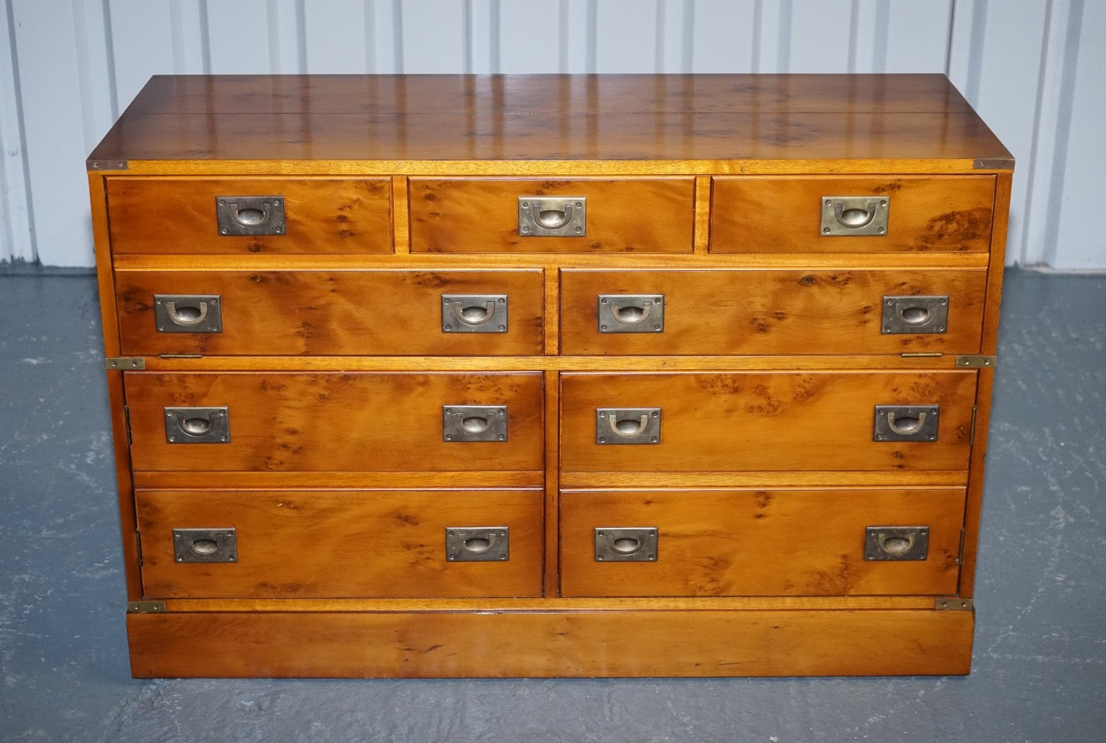 VINTAGE RECORD PLAYER CABINET HIDDEN INSIDE MILITARY CAMPAIGN CHEST OF DRAWERS