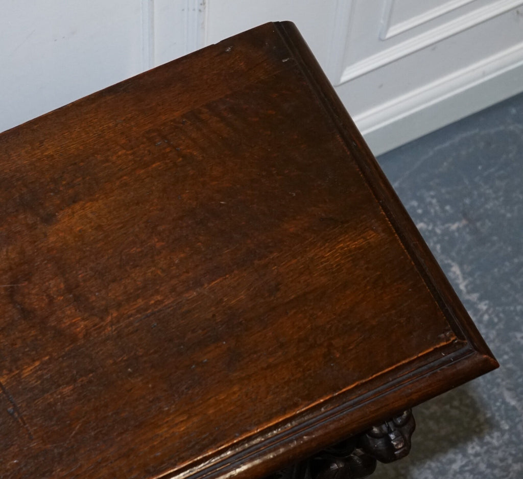 ANTIQUE CIRCA 1800 OAK GREENMAN & LIONHEADS DWARF OPEN BOOKCASE