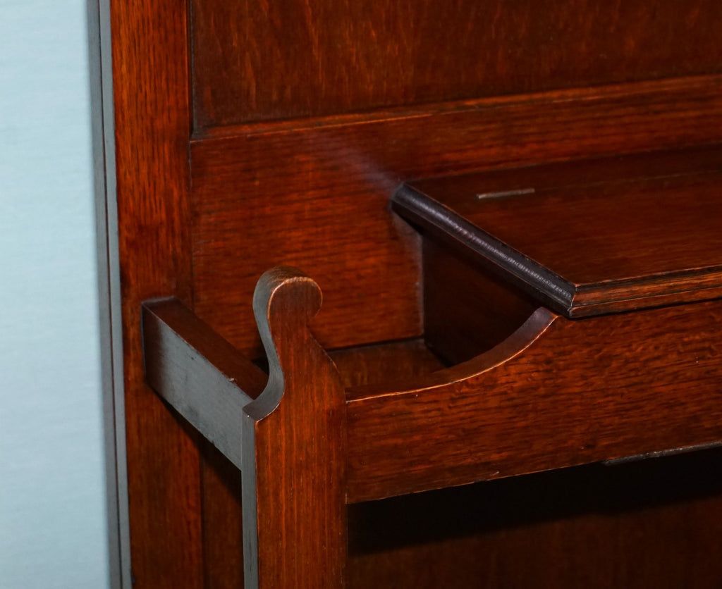 ANTIQUE ATCRAFT OAK HAT AND UMBRELLA HALLWAY STAND WITH A MIRROR