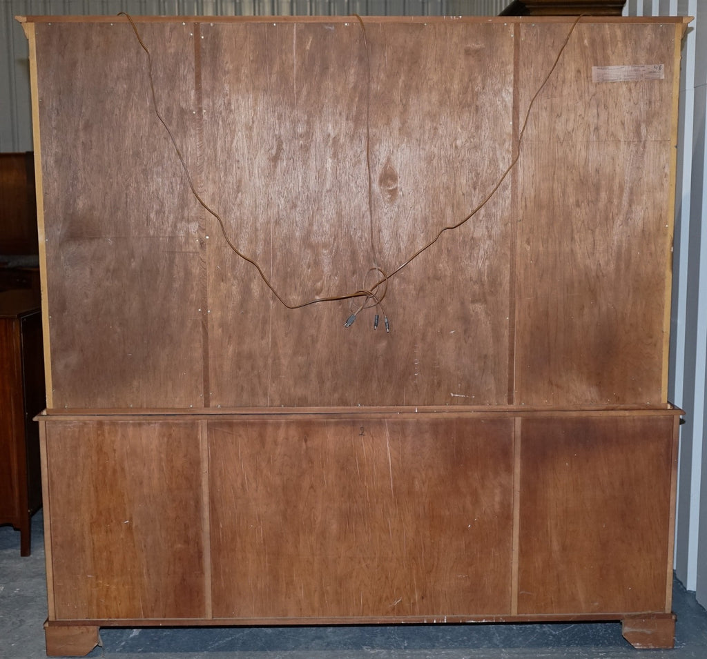 ANTIQUE GEORGIAN STYLE YEW WOOD FOUR DOOR DISPLAY CABINET BOOKCASE