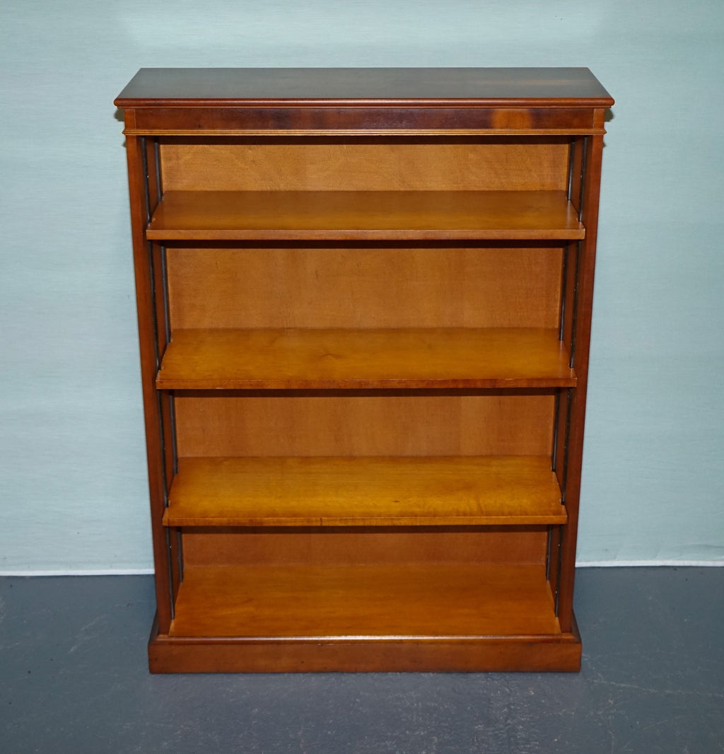 VINTAGE TRADITIONAL BURR YEW WOOD DWARF OPEN BOOKCASE ADJUSTABLE SHELVES