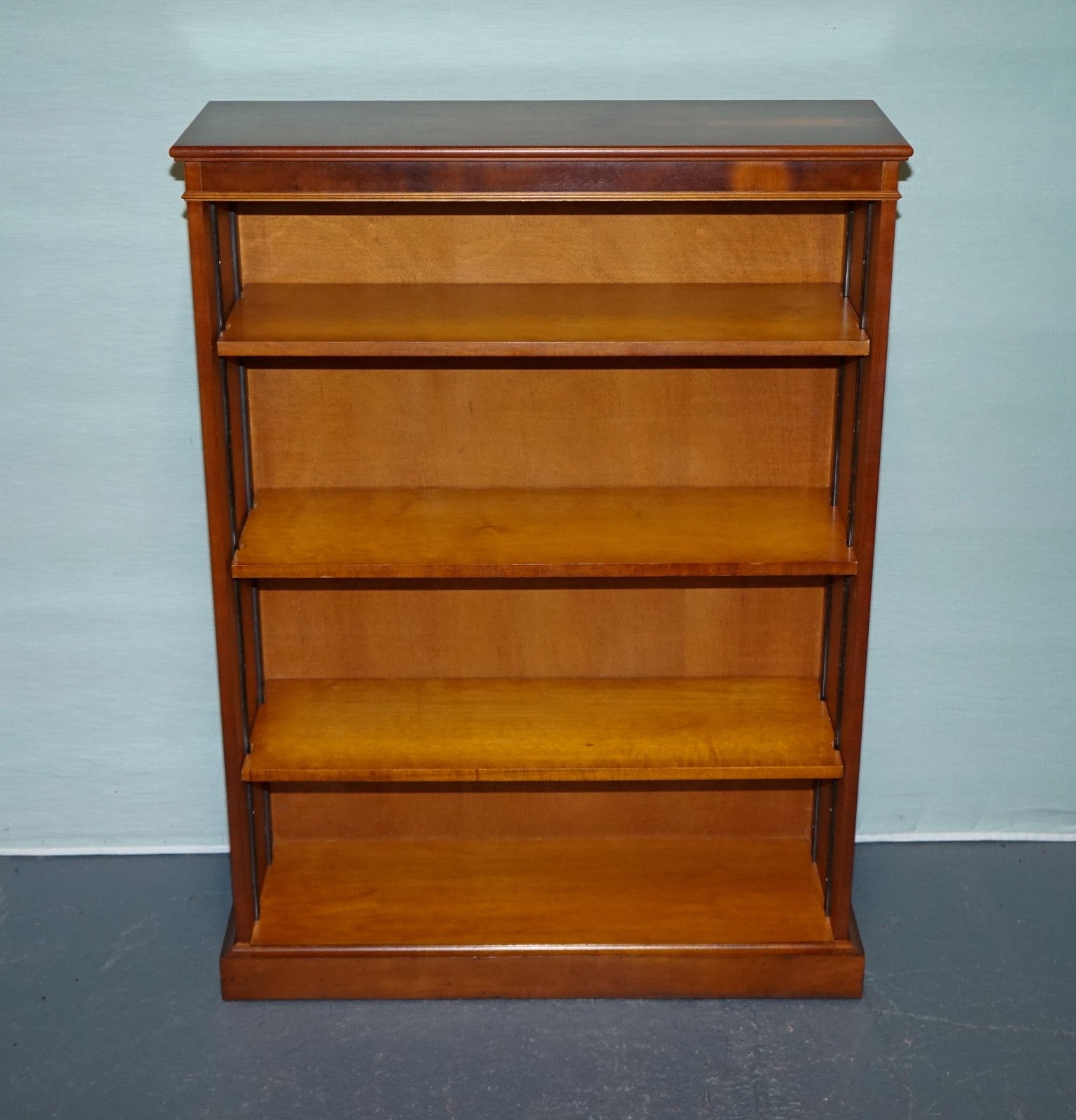VINTAGE TRADITIONAL BURR YEW WOOD DWARF OPEN BOOKCASE ADJUSTABLE SHELVES