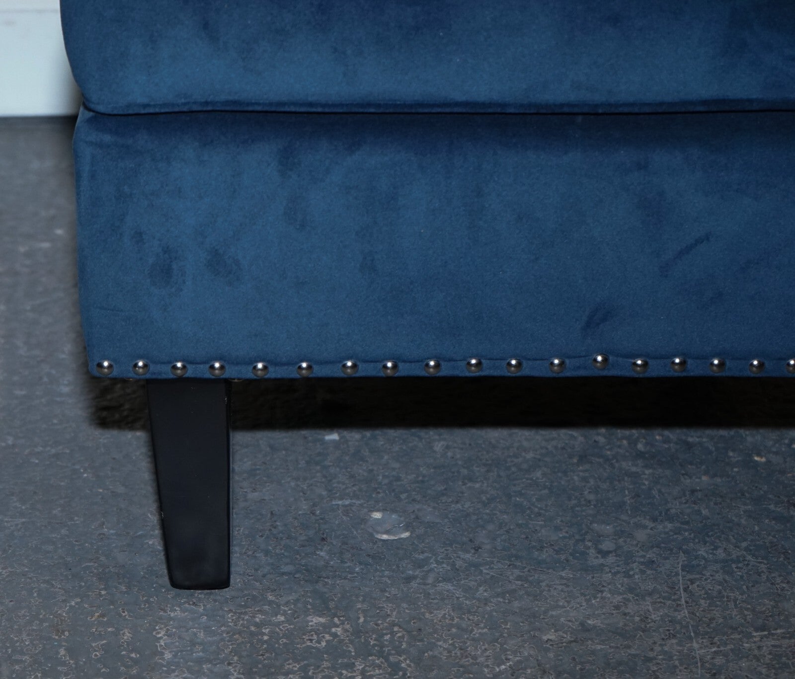 COTSWOLD LUXE EX SHOWROOM NAVY SLIPPER CHAIR WITH SILVER STUD DETAiL