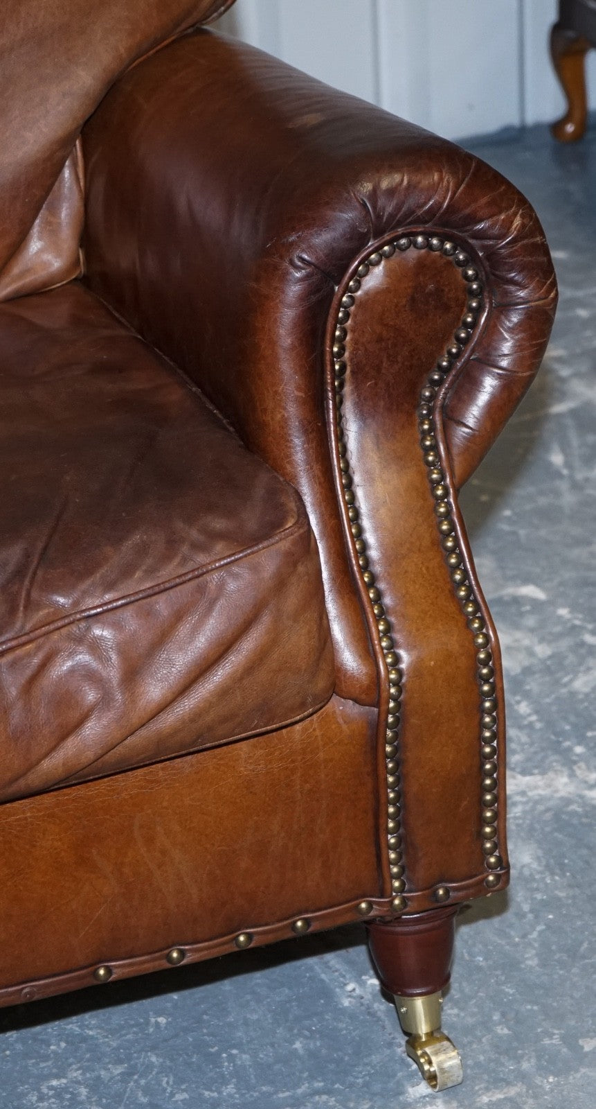 HALO TIMOTHY OULTON STYLE BALMORAL THREE SEATER BROWN HERITAGE LEATHER SOFA