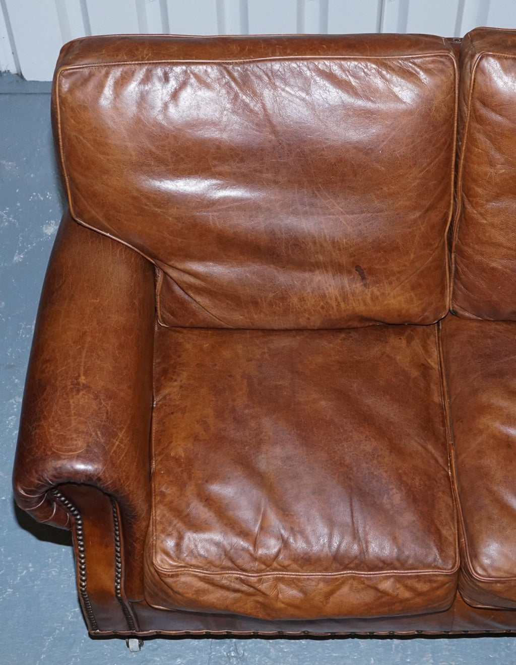 HALO TIMOTHY OULTON STYLE BALMORAL TWO SEATER BROWN HERITAGE LEATHER SOFA