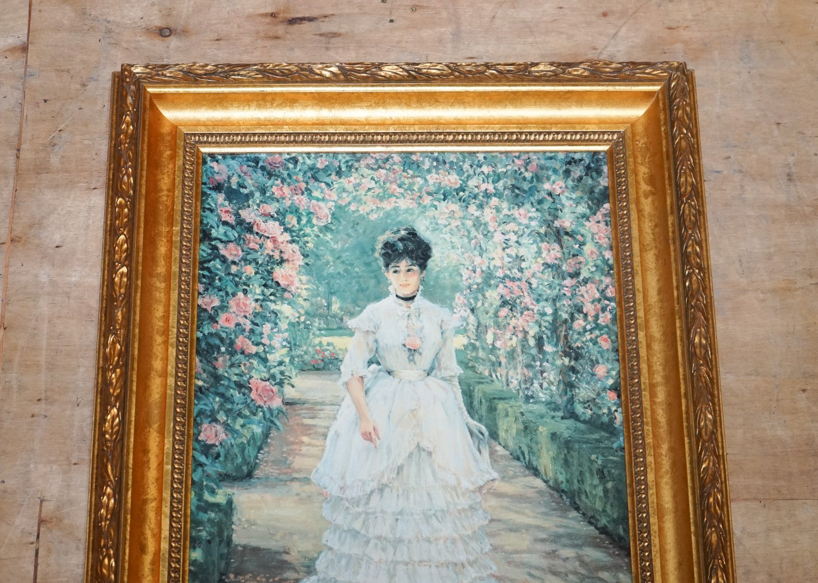 VINTAGE OIL PAINTING ''ENGLISH ROSE'' BY ALAN MALEY GILTED FRAME 80 X 65 CM