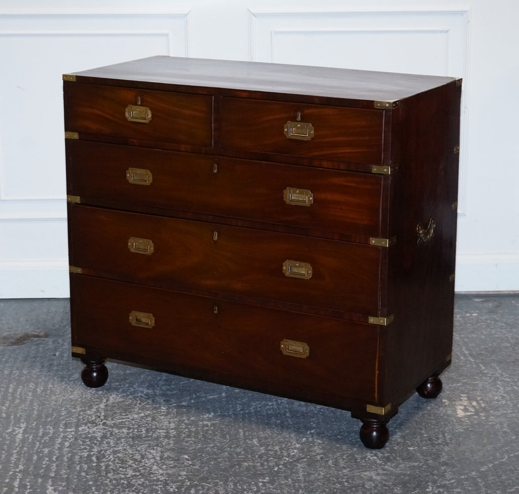 ANTIQUE VICTORIAN MILITARY CAMPAiGN CHEST OF GRADUATED DRAWERS