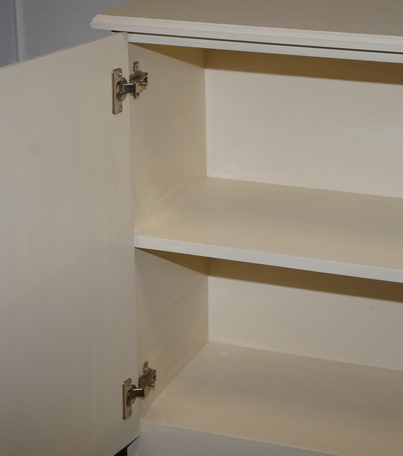 MINIMALIST PAINTED WHITE CUPBOARD WITH BRASS KNOBS MATCHING TABLES AVAILABLE