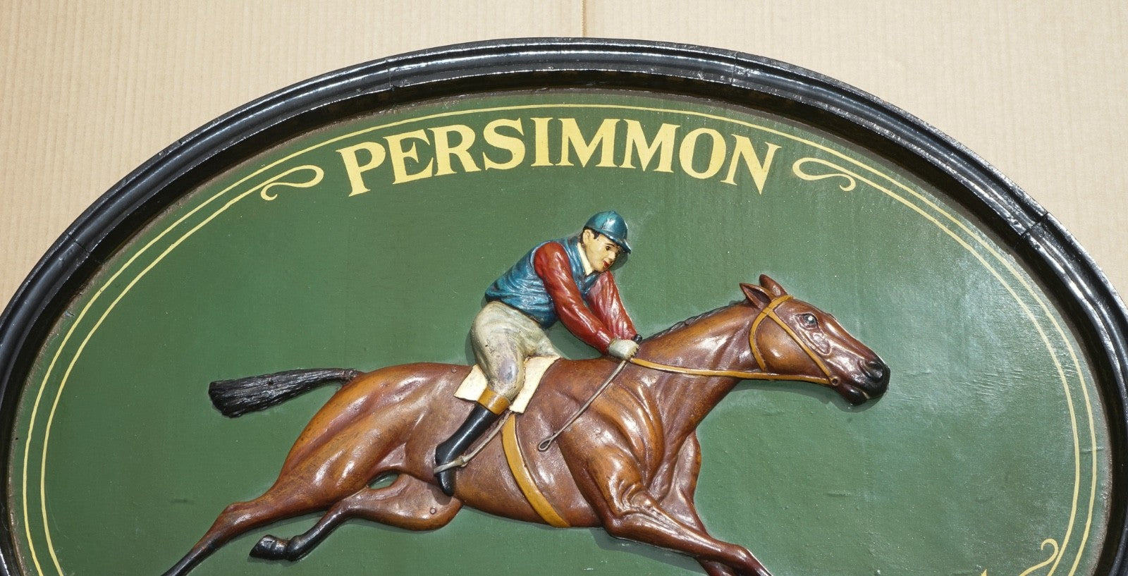 ORIGINAL 1960'S COUNTRY CORNER PUB SIGN PERSIMMON 1896 DERBY DAY SOLID WOOD