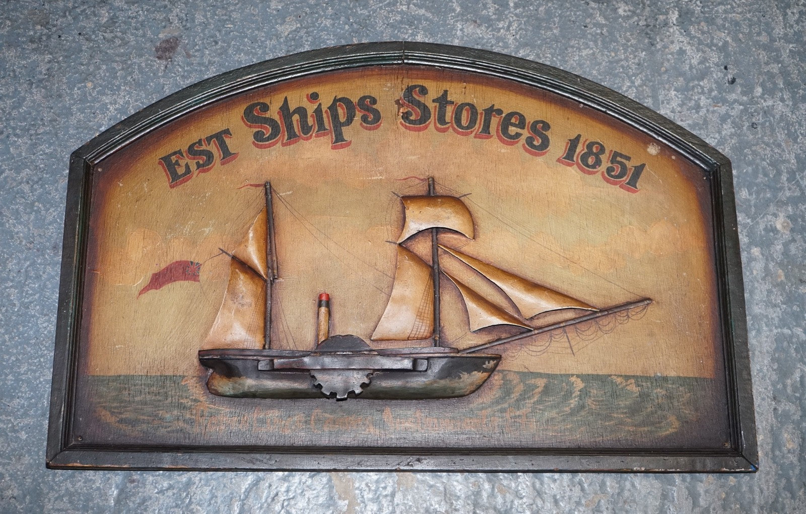 ORGINAL 1960'S PUB SIGN HAND PAINTED ''EST SHIPS STORES 1851'' SOLID WOOD