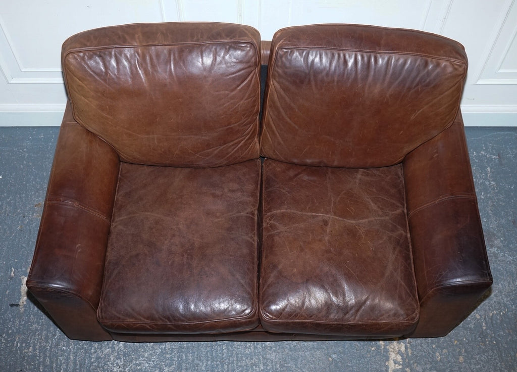 VINTAGE HALO TWO SEATER  BROWN  LEATHER SOFA
